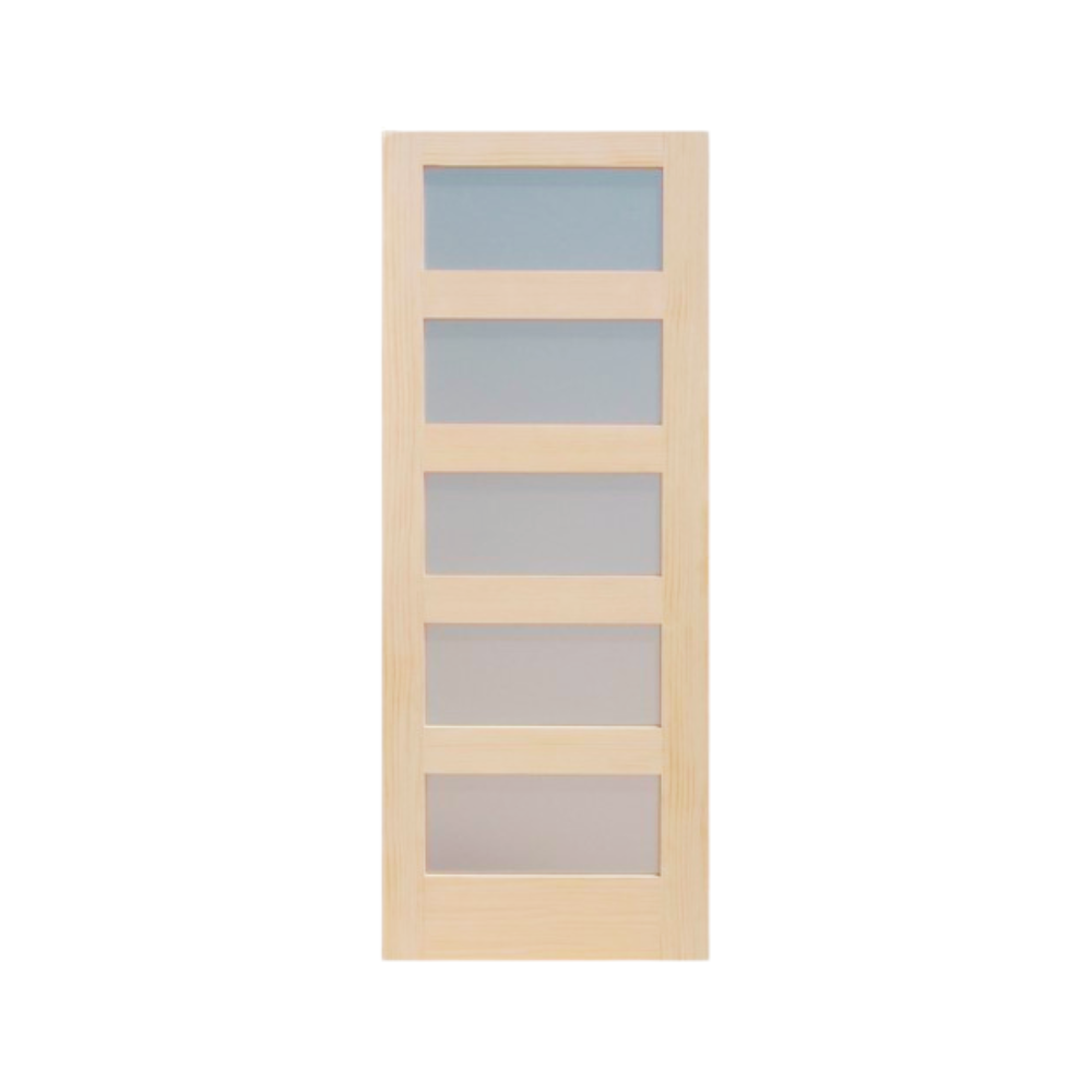 5 Panel Shaker Natural Pine Solid Core (Frosted Glass)