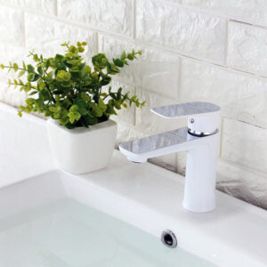 COS-F11160LWC Chrome + Gloss White Single handle lavatory faucet