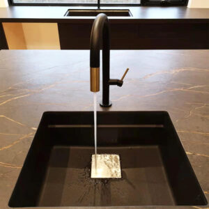 COS-F23304MBG Kitchen Faucet Goose Neck Black With Gold Face