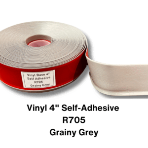 Vinyl Base Self Adhesive 4″ & 6″ options – Sold by Linear Feet – 4" x 1/8" x 100' – Grainy Grey