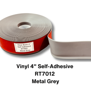 Vinyl Base Self Adhesive 4″ & 6″ options – Sold by Linear Feet – 4" x 1/8" x 100' – Metal Grey