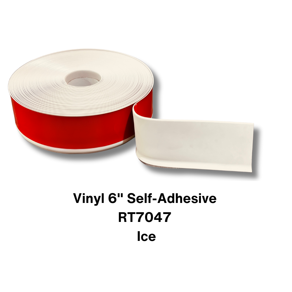 Vinyl Base Self Adhesive 4″ & 6″ options – Sold by Linear Feet – 6" x 1/8" x 100' – Ice