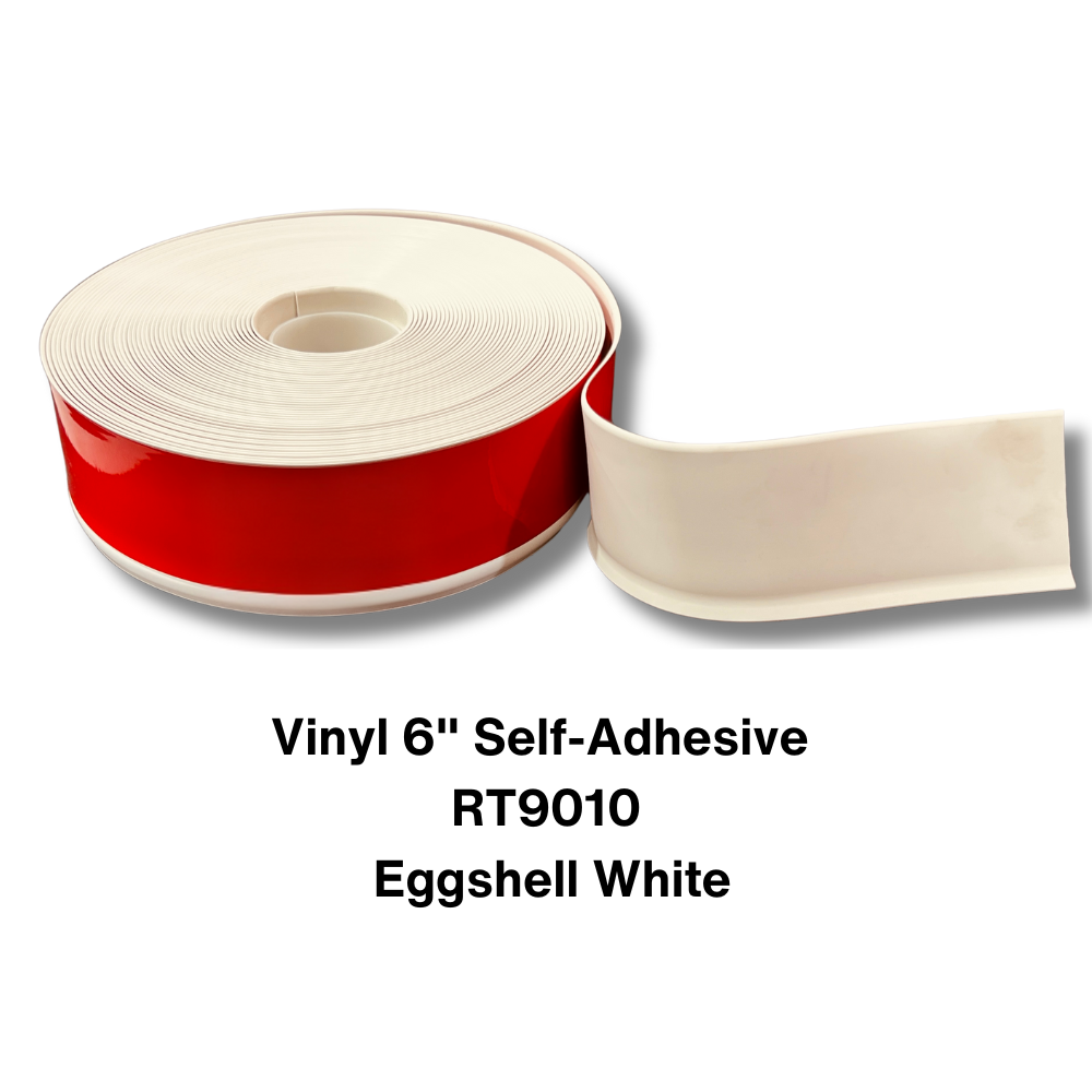 Vinyl Base Self Adhesive 4″ & 6″ options – Sold by Linear Feet – 6" x 1/8" x 100' – Eggshell White