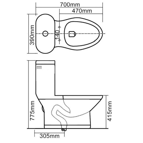 Dureno – One Piece Toilet White Gloss (4.8L-6L / 1.1gal-1.6gal) – T201W - Image 2