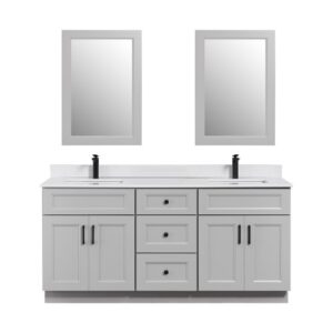 TC Wood Vanity – Grey Double Sink – Double Shaker