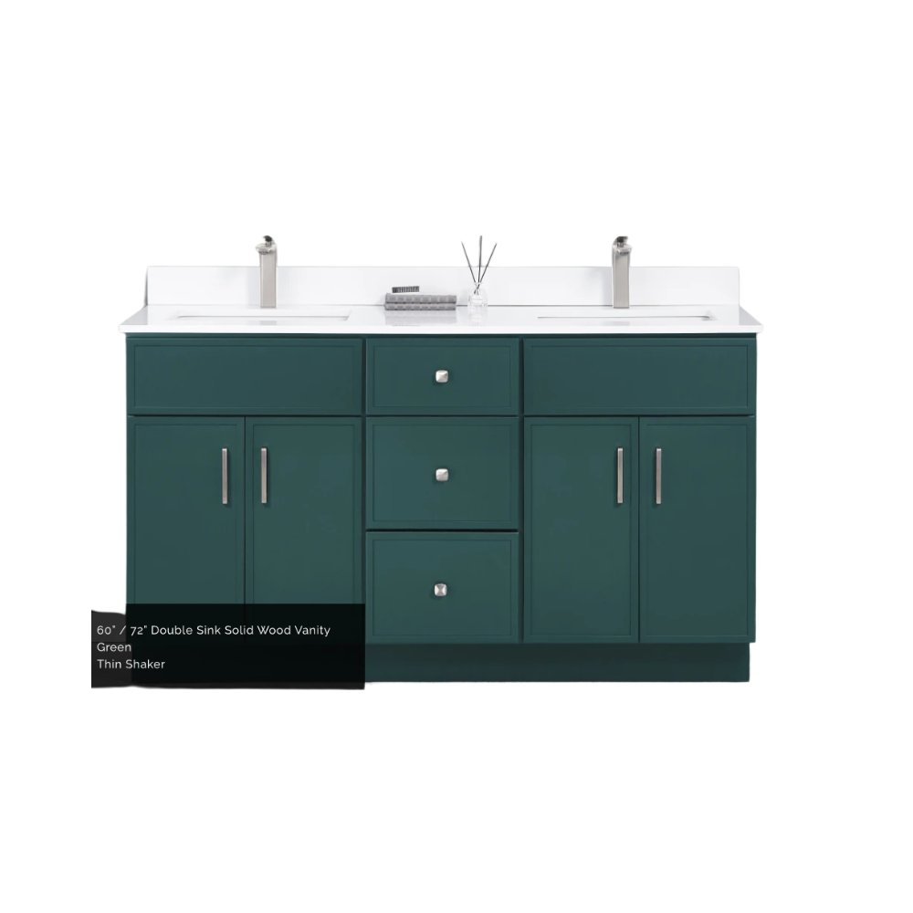TC Wood Vanity – Green Double Sink – Tiny Slim